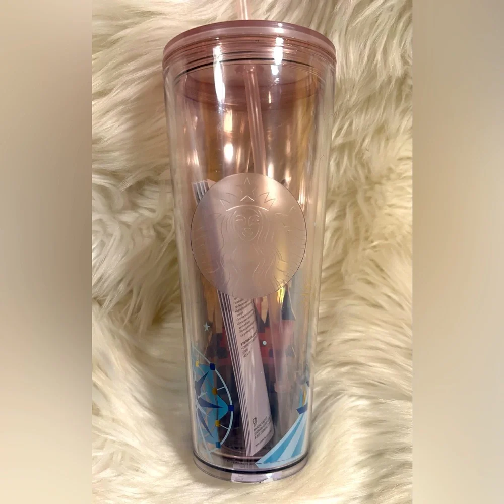 DISNEY WALT DISNEY WORLD CINDERELLA CASTLE STARBUCKS TUMBLER WITH STRAW NEW